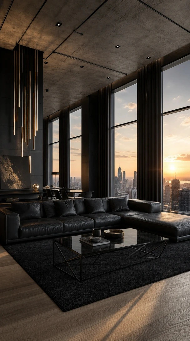 Planner 5D AI Studio — Black living room materials with texture grain and reflection