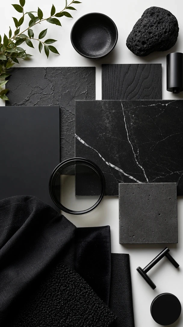 Planner 5D AI Studio — Classic black living room with traditional charcoal details