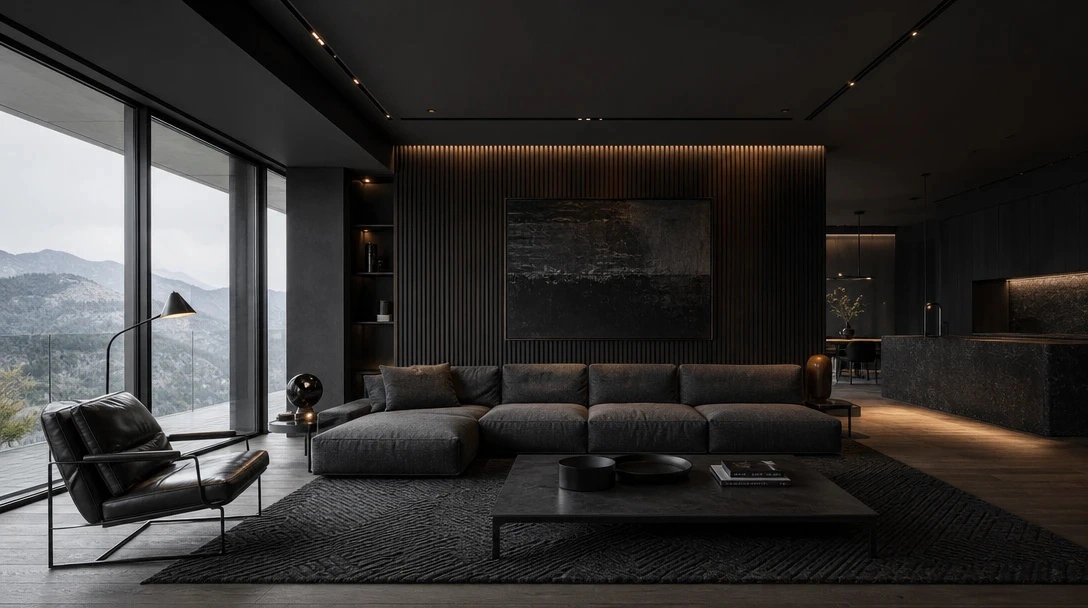 Midnight Elegance monochrome living room
