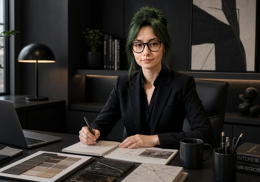 Planner 5D interior designer working on a dark living room project