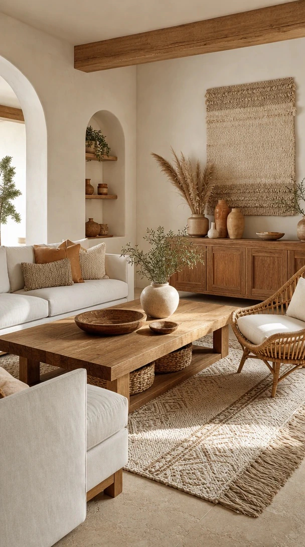 Planner 5D AI Studio — Modern boho living room decor ideas with layered contrast and daylight